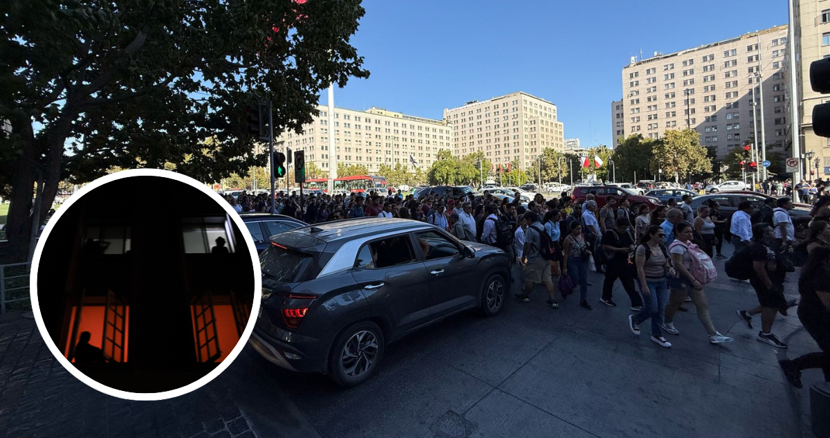 Santiago Centro durante la suspensión del servicio de metro y el apagón de semáforos, en medio de un masivo corte de luz que afectó a Chile el 25F