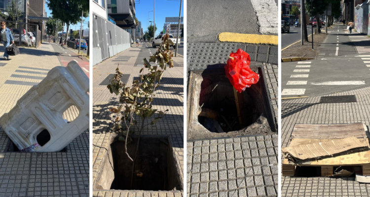 Alertan por robo de tapas de alcantarillado en Concepción: vecinos colocan objetos para evitar caídas