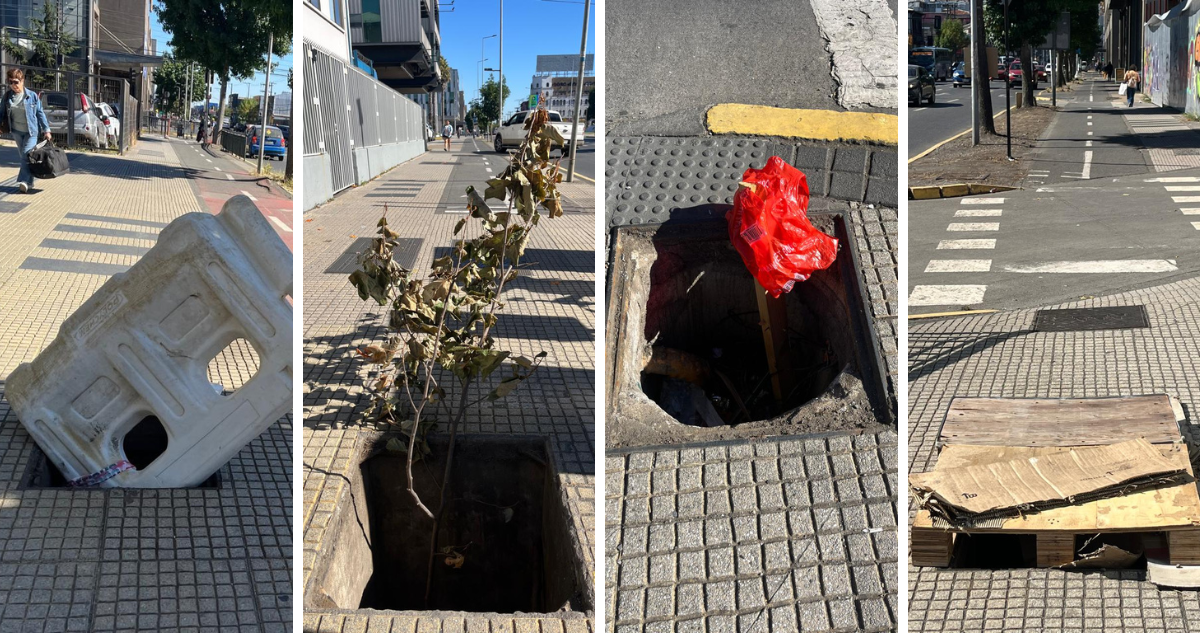 Alertan por robo de tapas de alcantarillado en Concepción: vecinos colocan objetos para evitar caídas