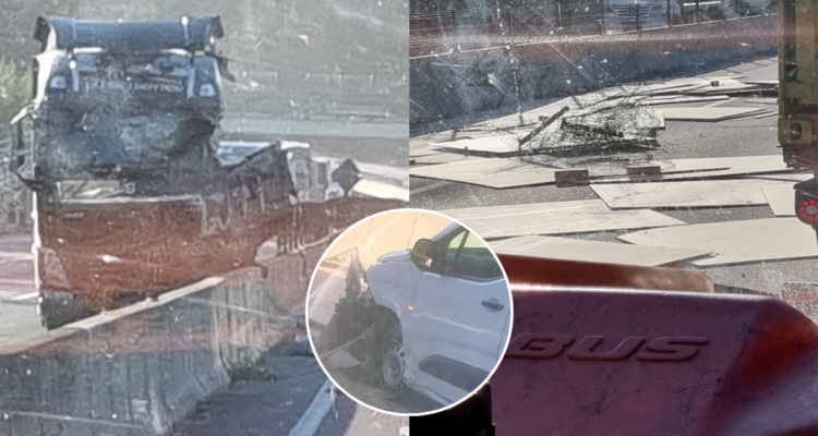 Camión choca contra barrera de contención en ruta Cabrero-Concepción: caída de carga afectó a un auto