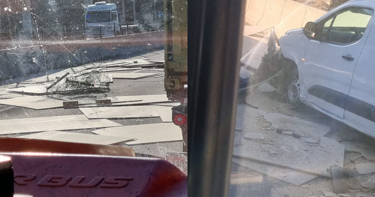 Camión choca contra barrera de contención en ruta Cabrero-Concepción: caída de carga afectó a un auto