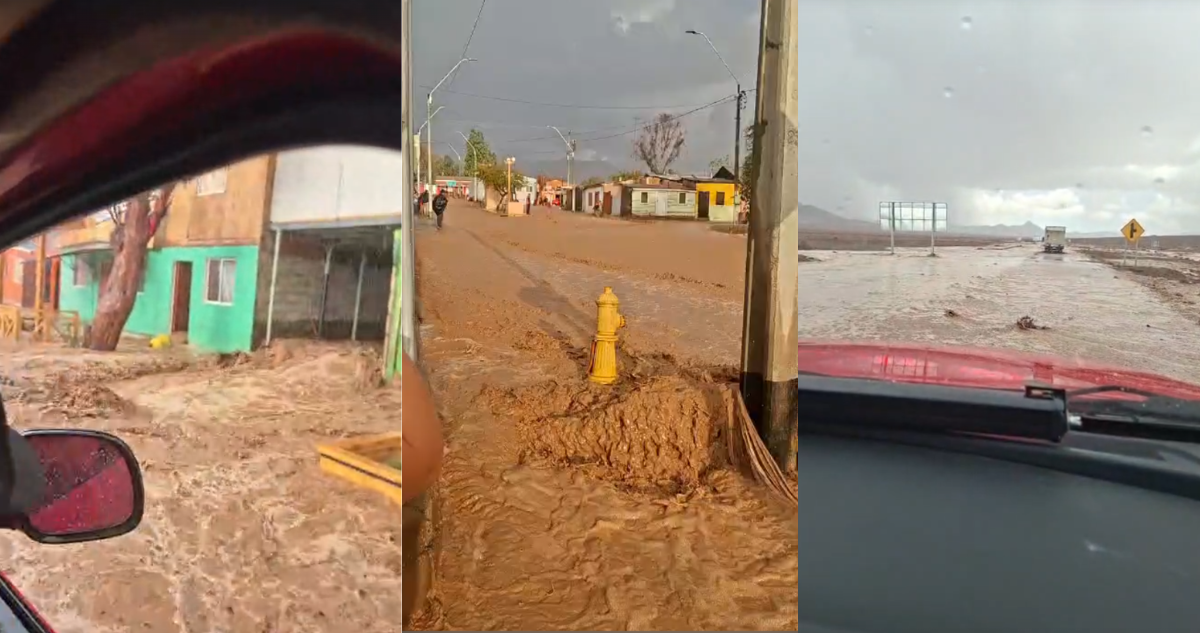 VIDEOS | Fuertes lluvias causan anegamientos en carreteras y zonas urbanas en la región de Atacama