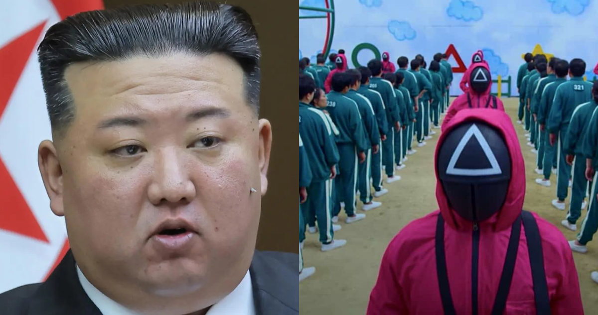 Lider norcoreano Kim Jong-un, a la izquierda, y a la derecha una escena de la serie El Juego del Calamar.