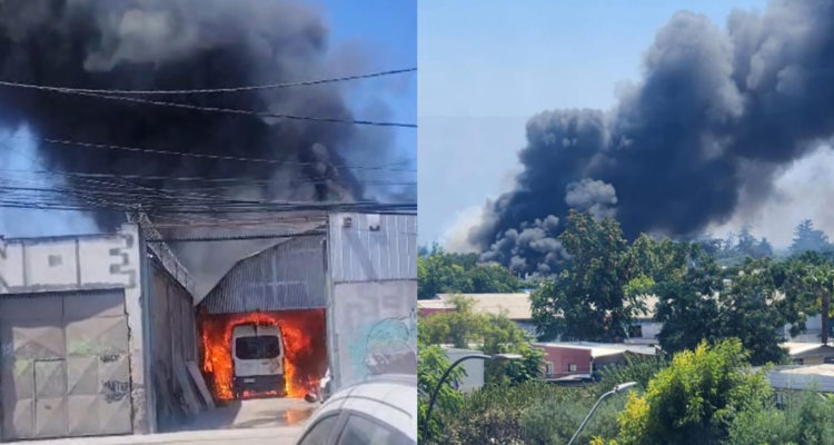 Incendio afecta taller de vehículos en Quinta Normal: siniestro provoca enorme columna de humo