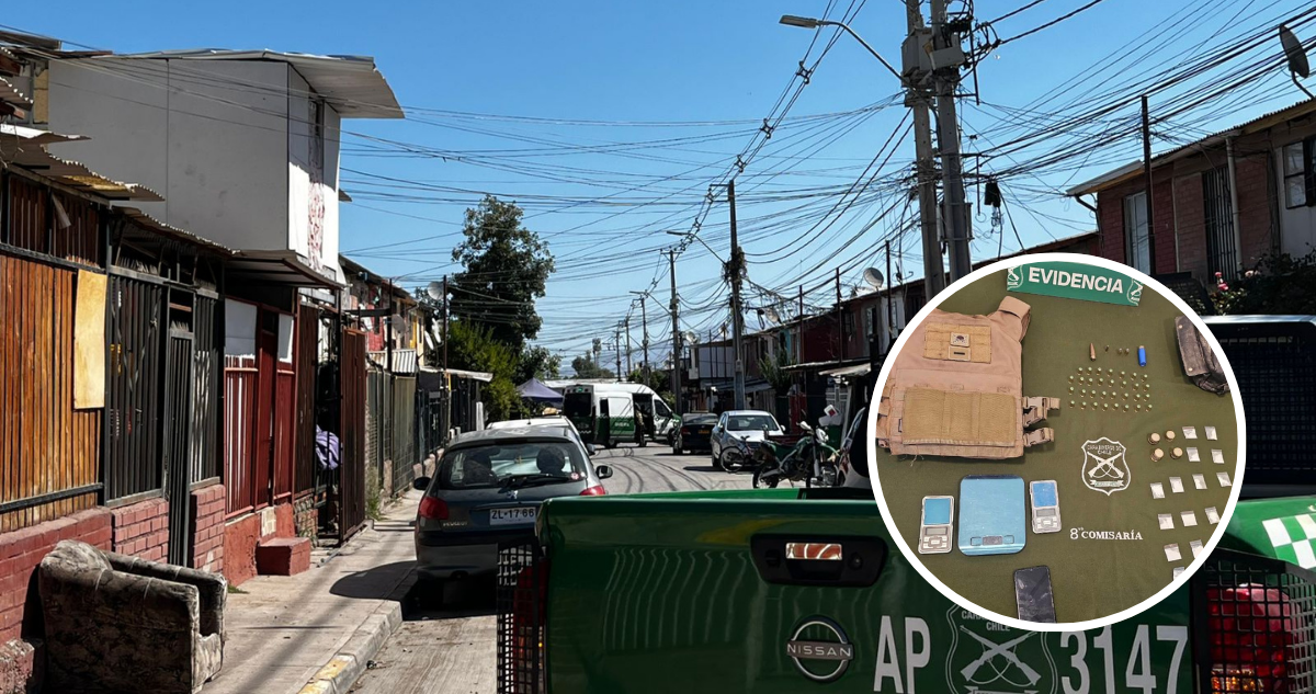 Detienen a sujeto que portaba drogas y municiones en Colina: habría tenido una granada en su domicilio