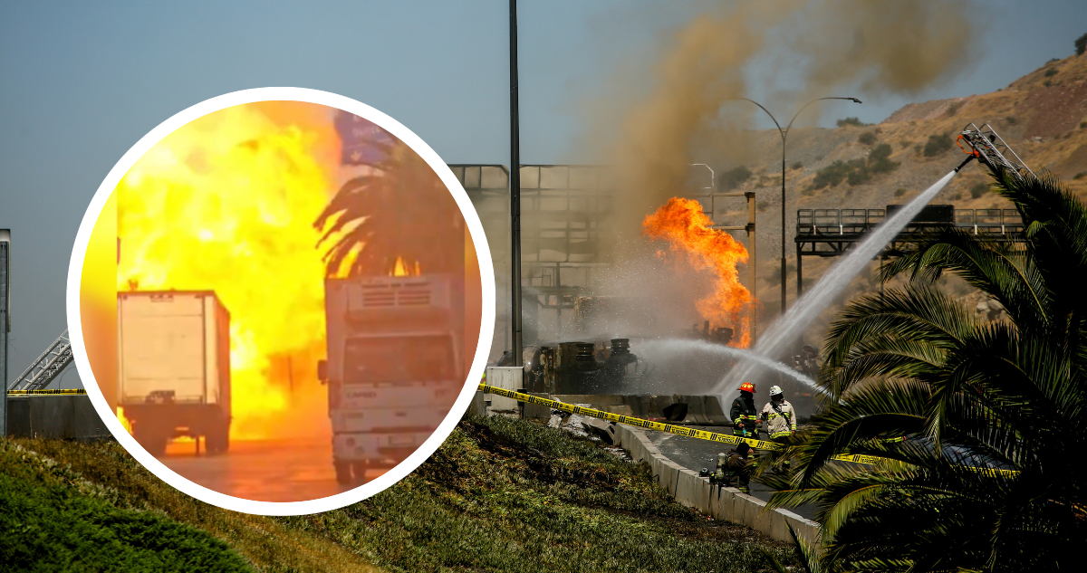 Explosión tras volcamiento de camión en Renca