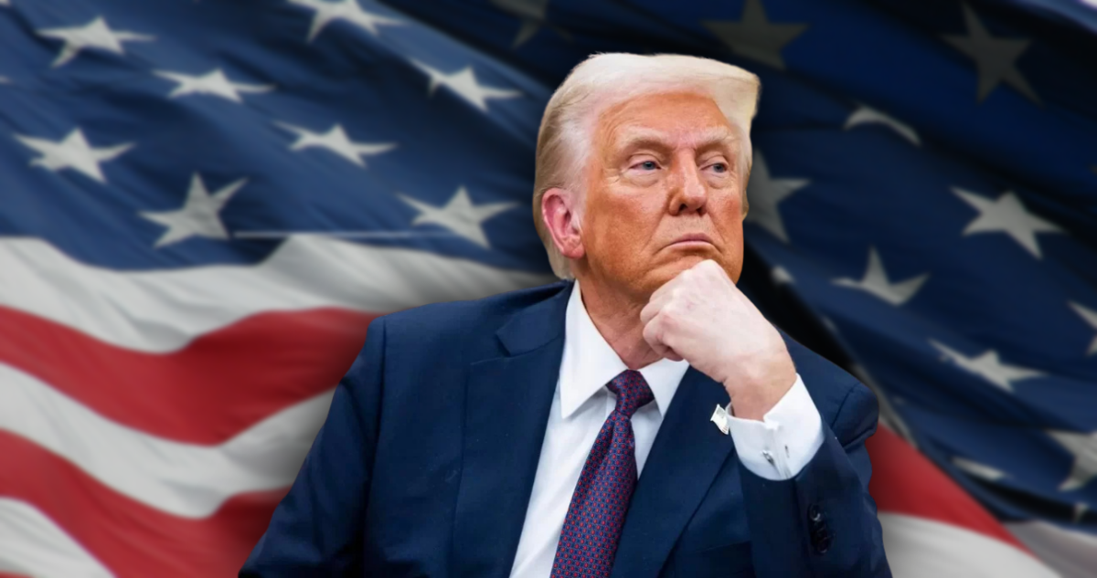 Donald Trump y bandera de Estados Unidos