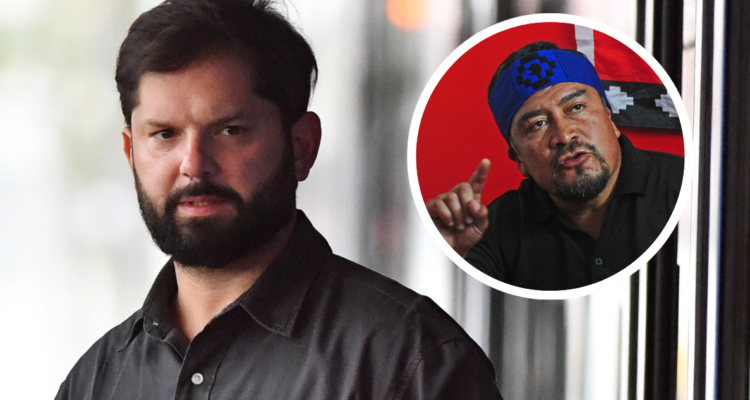 Gabriel Boric y foto de Héctor Llaitul