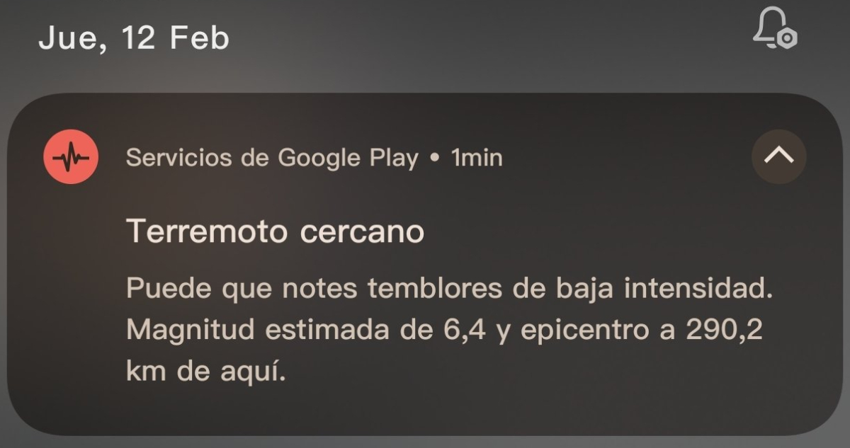 Captura de la alerta sísmica de Google