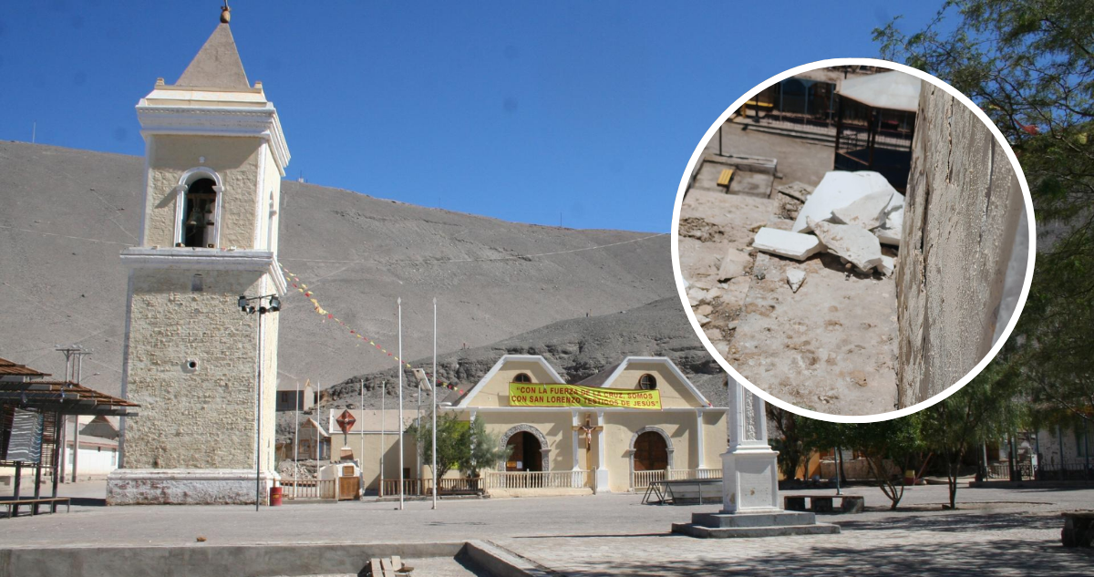Histórica parroquia de Tarapacá sufrió desprendimiento de material tras fuerte sismo en el norte