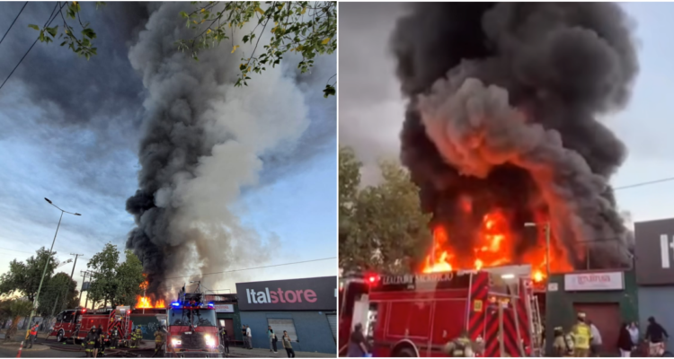 Gigantesco incendio destruye empresa de telas en Independencia: llamas dejan gran columna de humo
