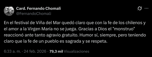 Tweet de Cardenal Chomalí