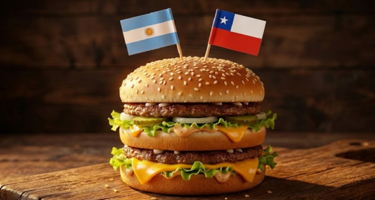 Una hamburguesa Big Mac y las banderas de Argentina y Chile, en una edición digital.