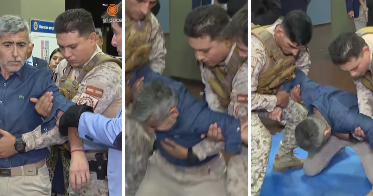 Insólito: ministro argentino probó nuevo dispositivo policial y terminó electrocutado y de rodillas