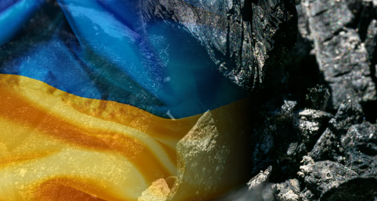 Imagen de contexto de bandera ucraniana y carbón