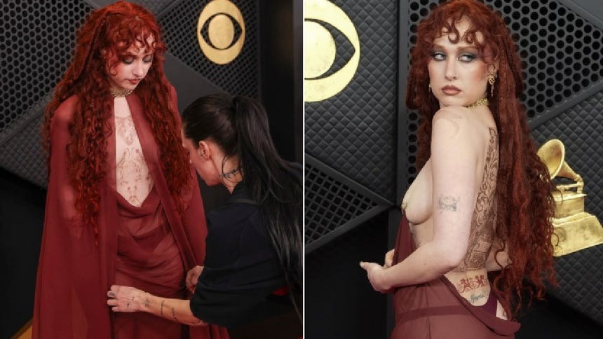 Chappell Roan sale al paso por su polémico vestido en la alfombra roja de los Grammy