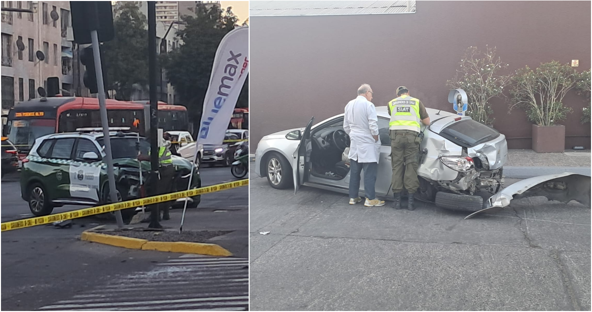 Patrulla de Carabineros y un vehículo particular protagonizan colisión en Santiago