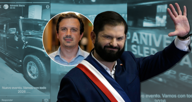 Boric y director SLEP Atacama con capturas de fondo.