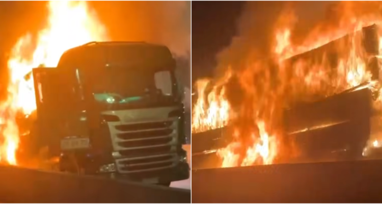 Camión se quema en plena Ruta 5 altura La Cisterna