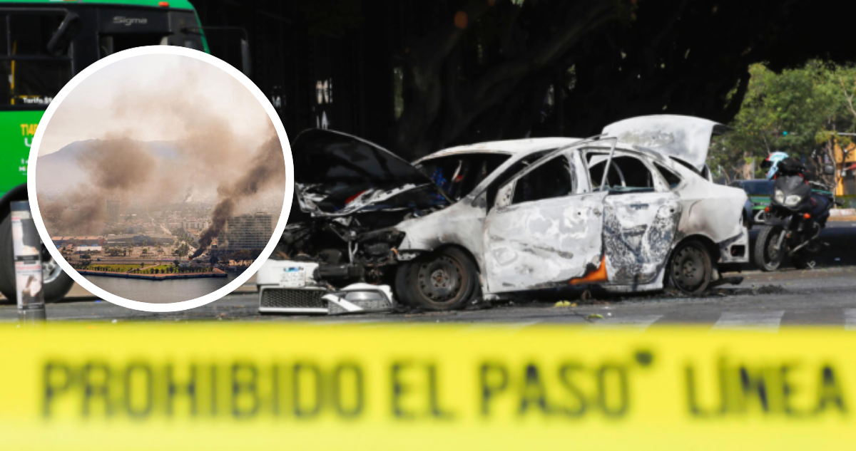 Vehículos quemados y varios puntos de fuego y humo por disturbios en México.