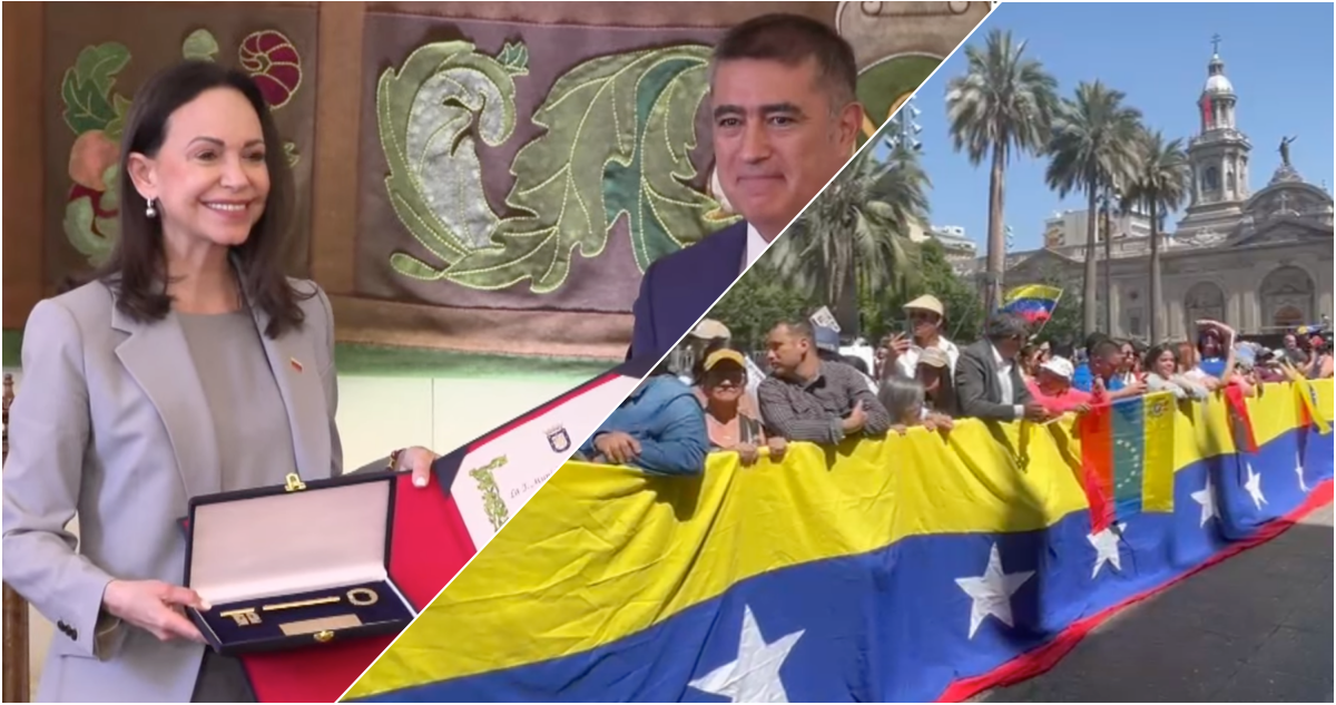 Con gran presencia de venezolanos Desbordes entrega llaves de Santiago a María Corina Machado