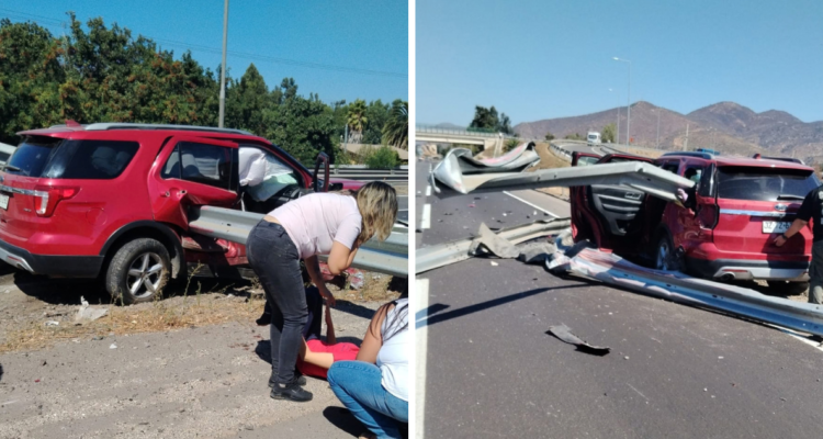 Tres lesionados tras choque de vehículo con barreras de contención en Ruta 5 a la altura de Nogales