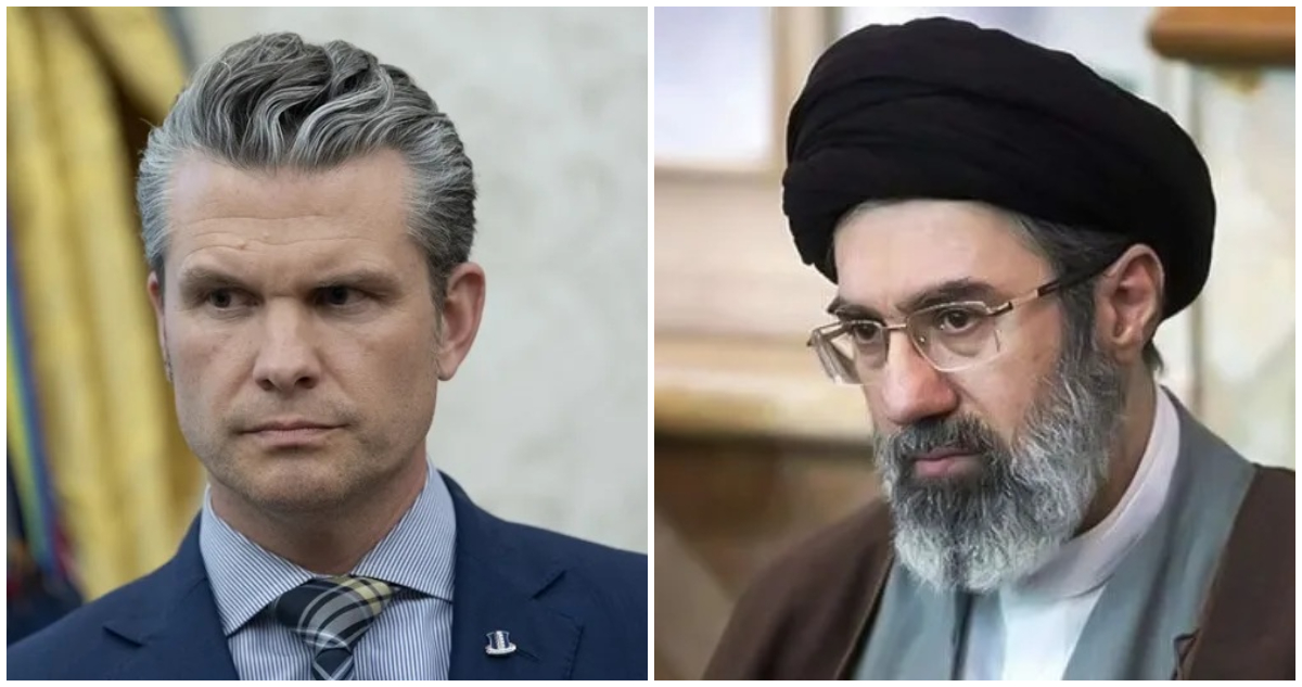 El secretario de Guerra de EEUU, Pete Hegseth, y el nuevo ayatolá de Irán, Mojtaba Jamenei