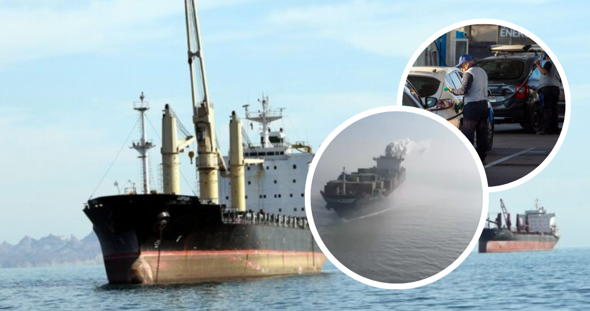 Barcos en el Golfo Pérsico, Estrecho de Ormuz y foto de contexto de bencinera