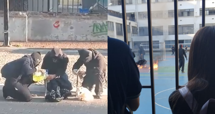 Encapuchados protagonizan incidentes con artefactos incendiarios afuera del Instituto Nacional