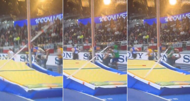 El momento en que garrocha golpea a atleta por sorpresa en Mundial de Atletismo Indoor