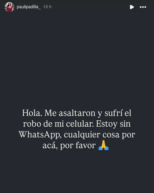 Instagram Storie de Paulina Padilla tras asalto