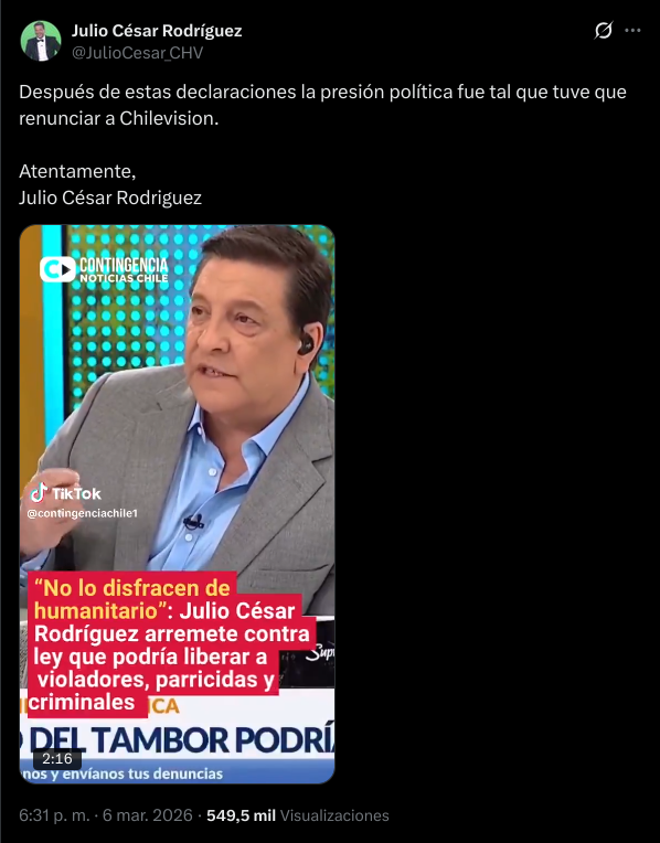 Capturas de cuenta falsa donde se hacen pasar por Julio César Rodríguez