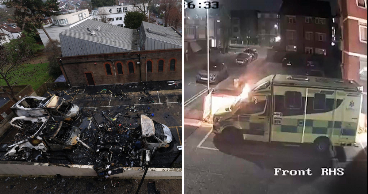 Incendio de ambulancias en Londres