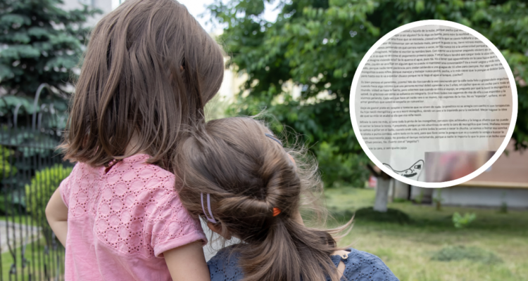 Niñas abrazadas y captura de la carta enviada a madre de niña con Síndrome de Down