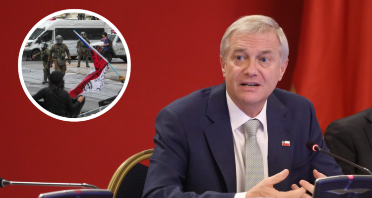 Presidente José Antonio Kast y foto de contexto de manifestación