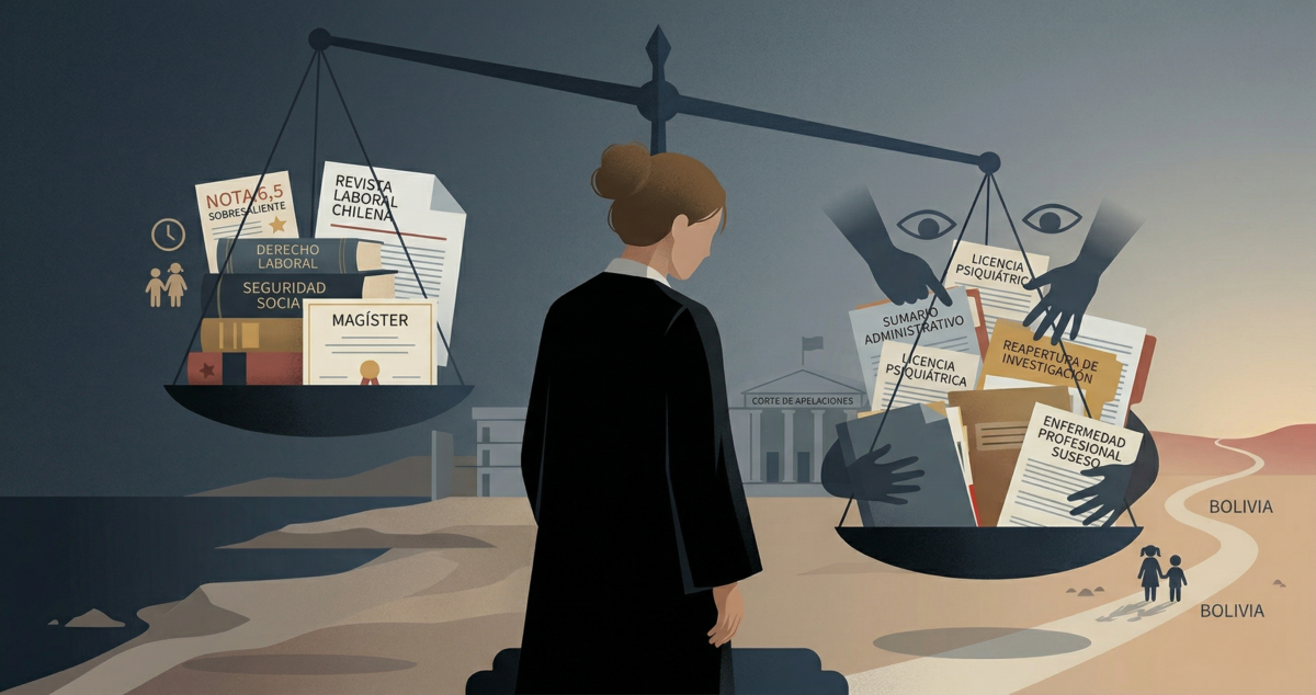 Ilustración de jueza con balanza de la justicia.