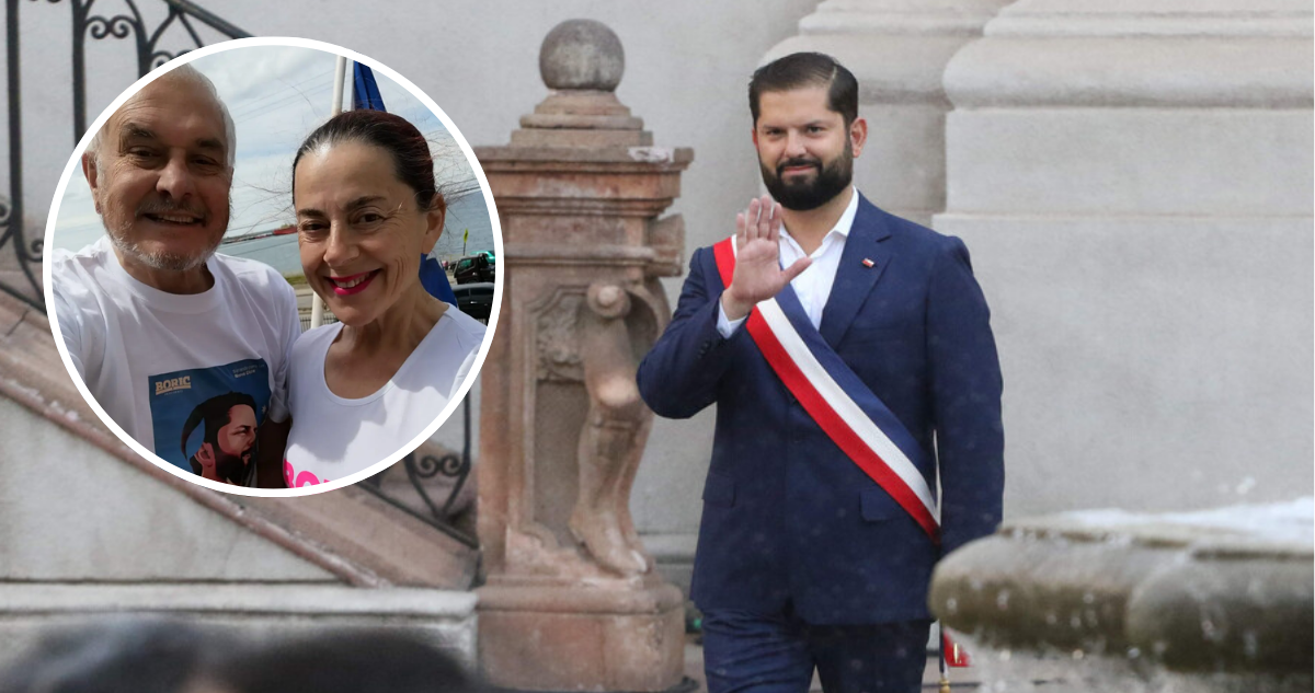 Gabriel Boric junto a fotografía de sus padres