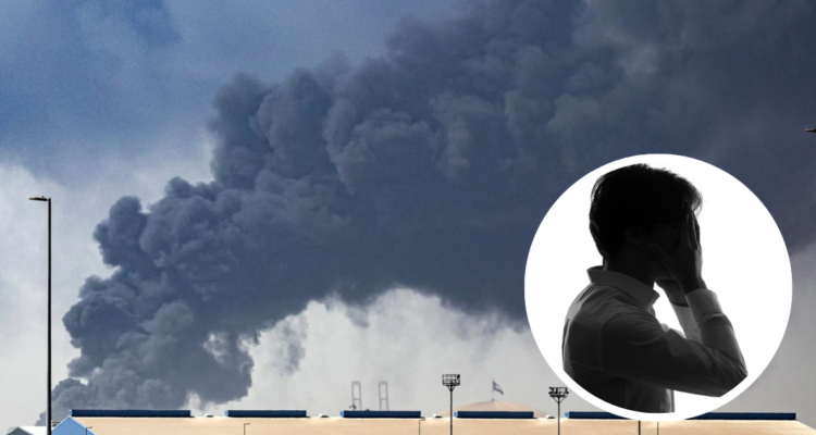 Bombardeo en Dubái y foto de contexto de hombre en sombras cubriéndose el rostro