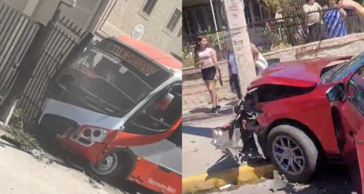 Micro termina incrustada en centro médico tras colisionar con un auto en Quilpué: hay cinco lesionados