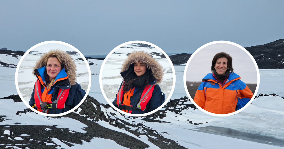 Científicas en la Antártica: Julieta Orlando, Nayla Serey y Léa Cabrol