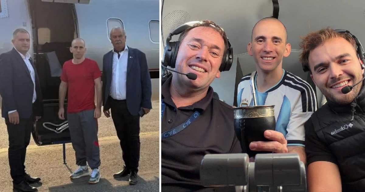 Nahuel Gallo en el avión enviado por AFA.