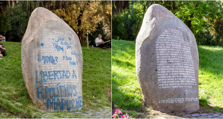 Tras marcha del 8M: Gobierno de Santiago limpia rayados en Eje Alameda para el cambio de mando