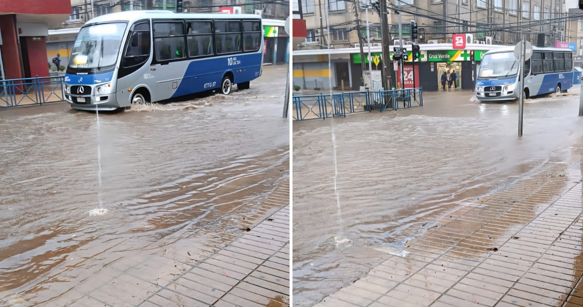 Reportan anegamientos en diversas calles y sectores del Gran Concepción por intensas lluvias.