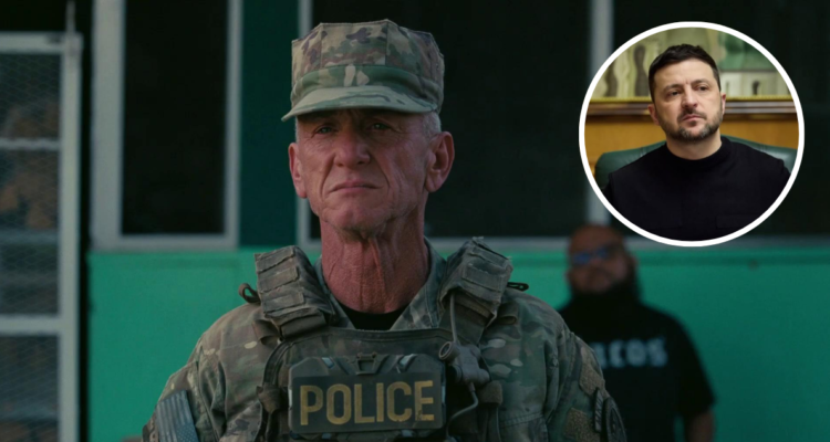 Sean Penn junto a miniatura de Volodímir Zelenski