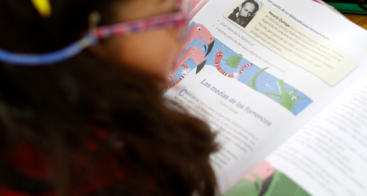 Niña usando un libro escolar