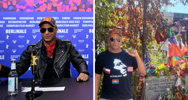 Tom Morello junto a la tumba de Víctor Jara