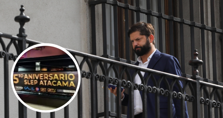 Gabriel Boric y captura de celebración del aniversario del SLEP de Atacama.