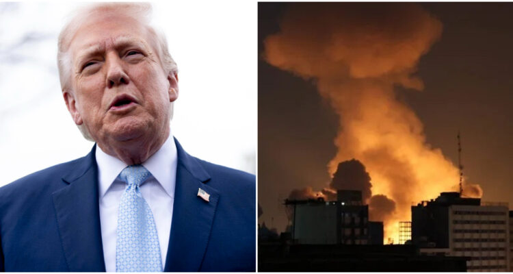 El presidente de EEUU, Donald Trump (I) y un ataque sobre Teherán (D)