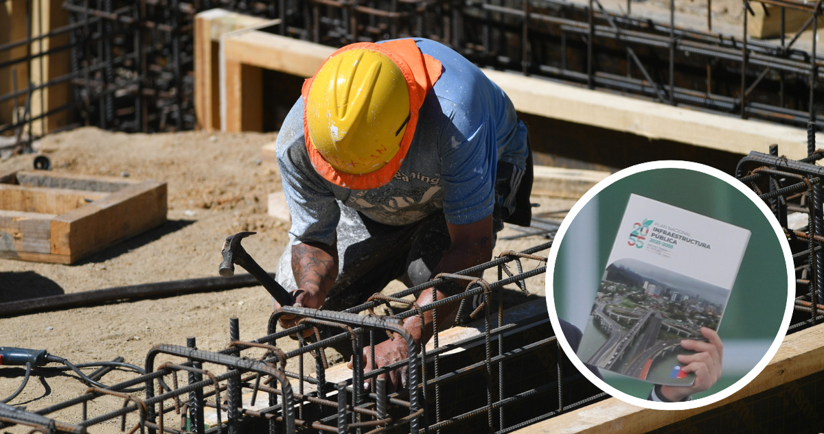 Hombre trabajando en construcción y foto del Plan Nacional de Infraestructura Pública