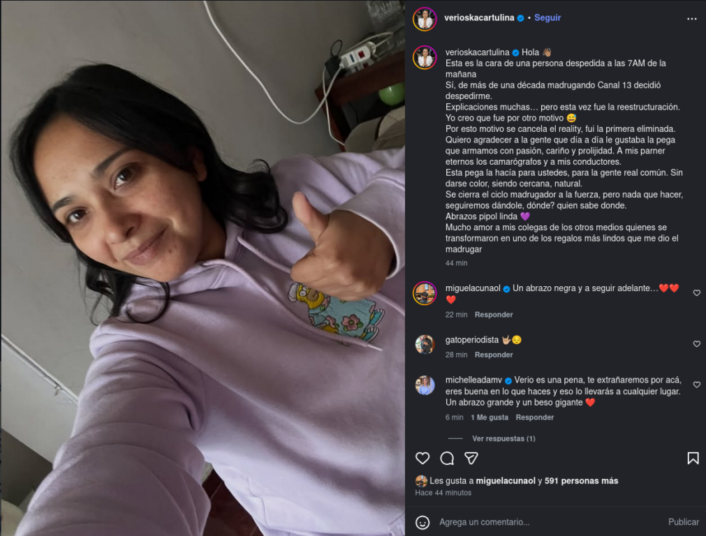 Verioska Venegas se despide de Canal 13 